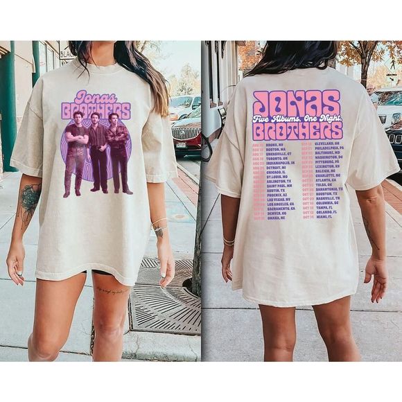 Jonas Brothers Purple Retro Shirt Jonas Brothers 2 Sided T Shirts - Picture 1 of 4